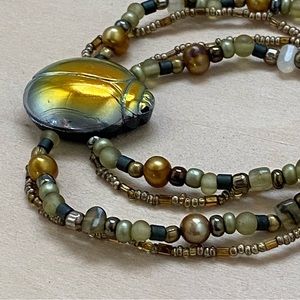 Vintage Scarab Beaded Choker Necklace